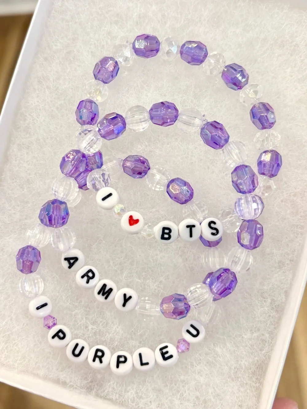 Purple Beaded Charm Bracelet Set - I ♥ BTS / ARMY / I ♥ PURPLE